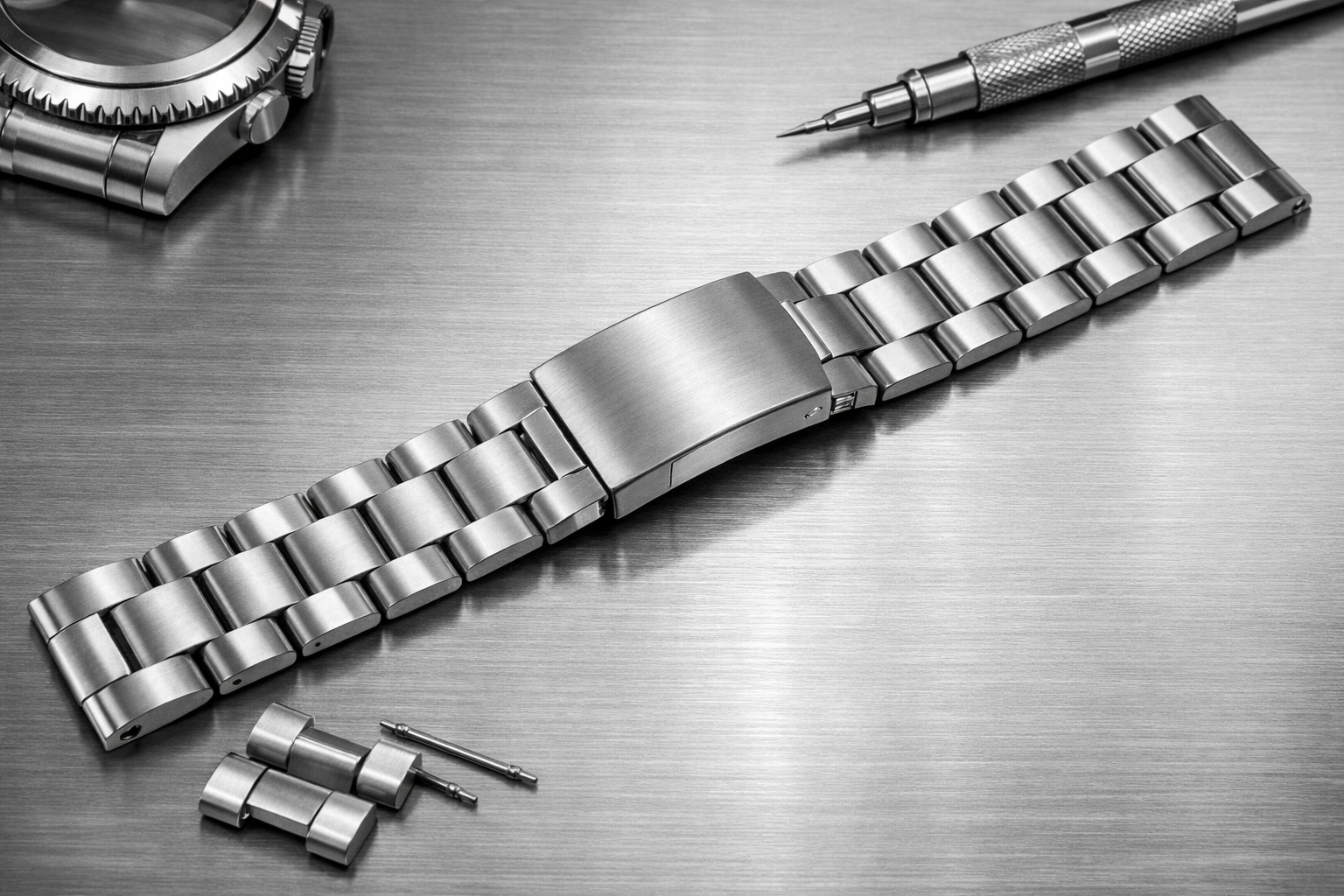 Brushed steel metal watch strap